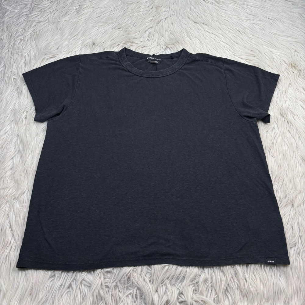 Prana Women's L Black Cozy Up Short Sleeve Crew Hemp Blend Basic Granola Girl